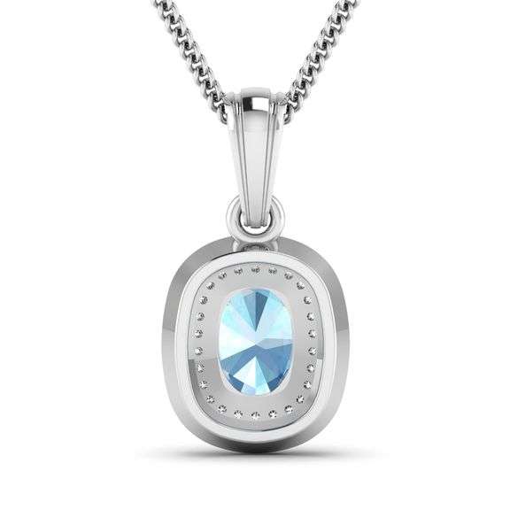 14KT White Gold 0.96ct Aquamarine and Diamond Pendant with Chain