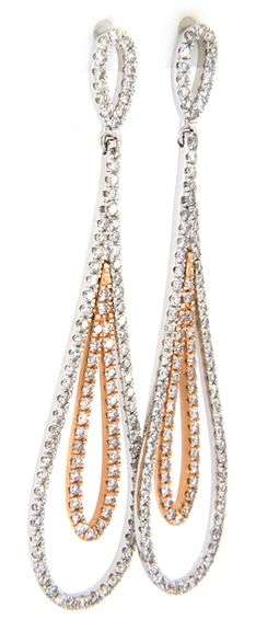 New 1.50ctw Diamond Two Tone Double Teardrop Dangle Earrings in 14K