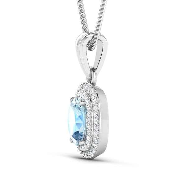 14KT White Gold 0.96ct Aquamarine and Diamond Pendant with Chain