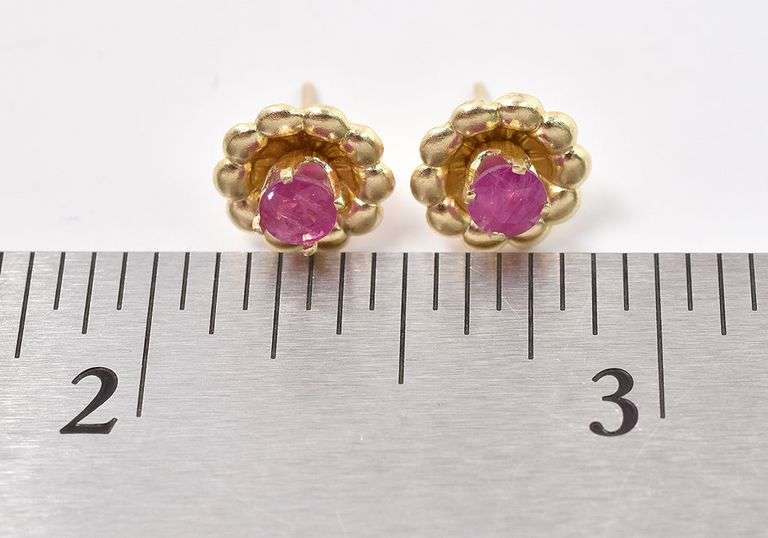 Gorgeous 14K Yellow Gold Ruby Gemstone Stud Earrings