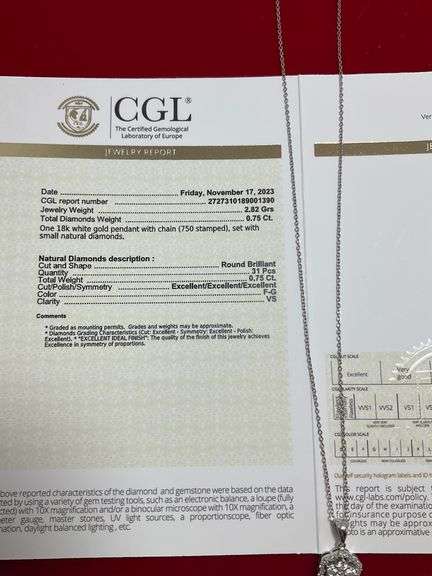 CERTIFIED 18K WHITE GOLD CHAIN WITH 18K WHITE GOLD DIAMOND PENDANT