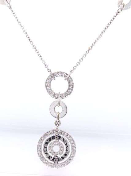 18kt White gold double circle pave diamond necklace