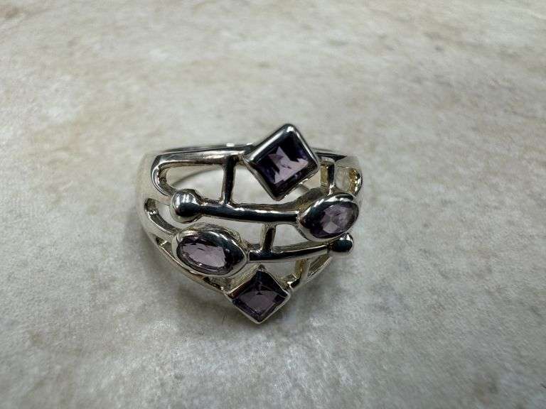Sterling Silver Natural Gemstone Amethyst Ring Size 8