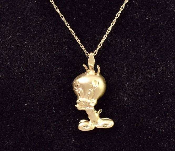 Adorable 14K Yellow Gold Tweety Bird Pendant Necklace