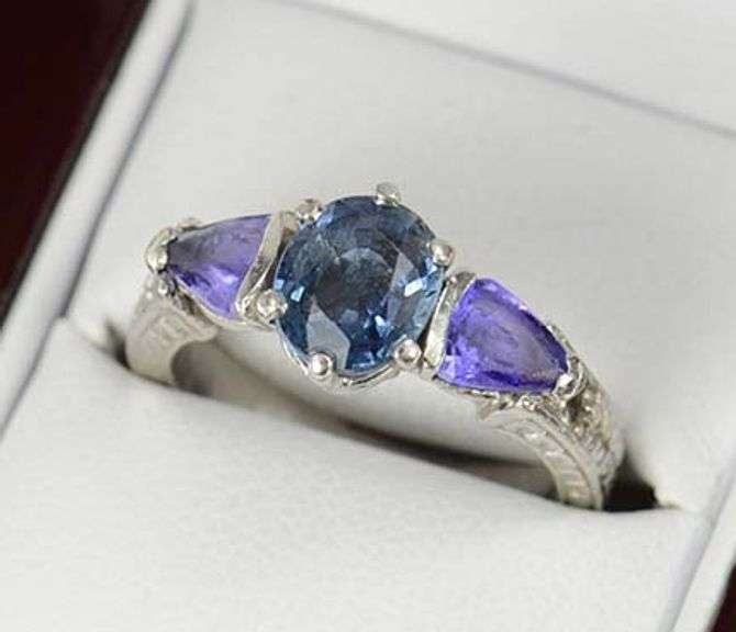 Platinum 3.12 Ctw Sapphire Amethyst Etched Engagement Ring