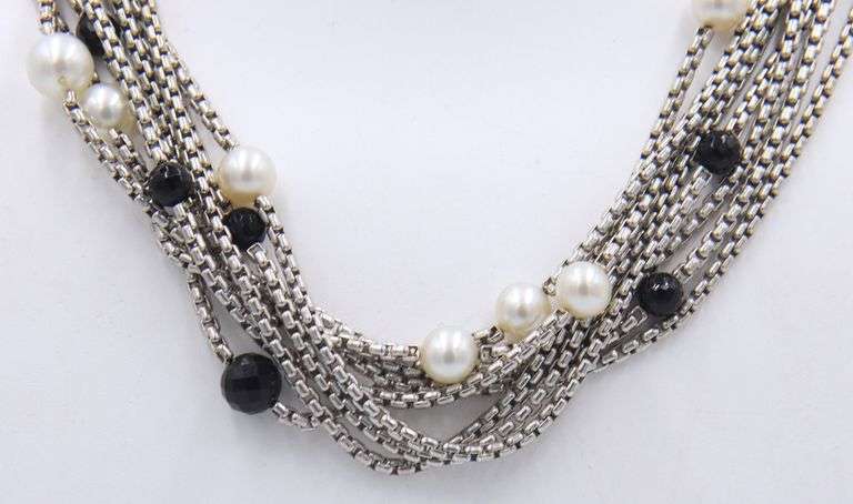 David Yurman Black onyx and pearl 8 strand necklace