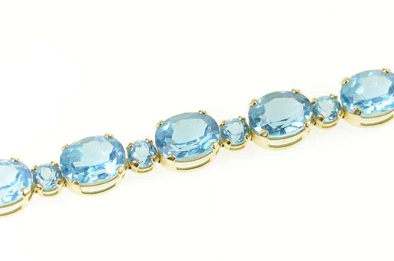 14K Yellow Gold Oval Blue Topaz Statement Classic Bracelet
