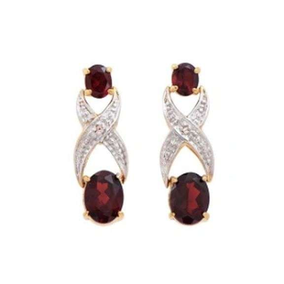 18 Kt Yellow Gold Plate 3.5 Ct Natural Garnet and Diamond Earrings