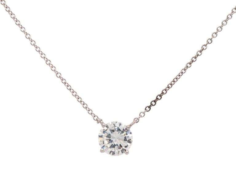 GIA Certified 0.96ct Round Diamond Solitaire Pendant Necklace in 14K