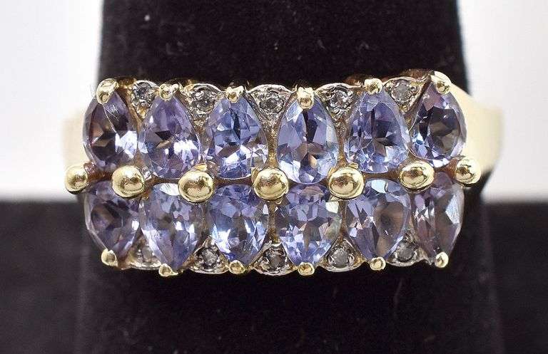 Perfect 14K Yellow Gold Amethyst and Diamond Ring