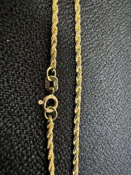 10k Yellow Gold-Hollow Diamond-Cut Rope Link Chain 1.9mm Bracelet 8"
