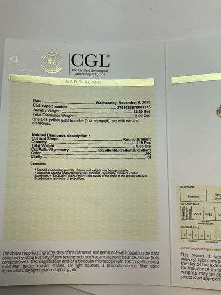 CERTIFIED 14K YELLOW GOLD AND DIAMOND BRACELET. 6.00 CARATS