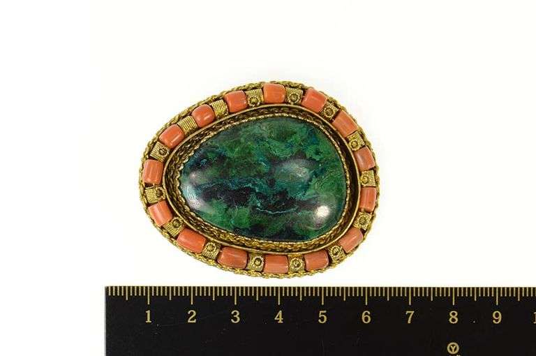 Sterling Silver Ornate Green Eilat Coral Oval Statement Pendant/Pin