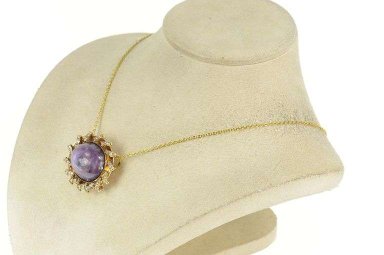 14K Yellow Gold 67.00 Ctw Star Ruby Rose Cut Diamond Halo Pendant/Pin