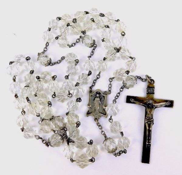 1950's Large Crystal & Sterling Rosary