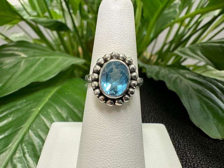 Sterling Silver Natural Gemstone Blue Topaz Ring Size 6