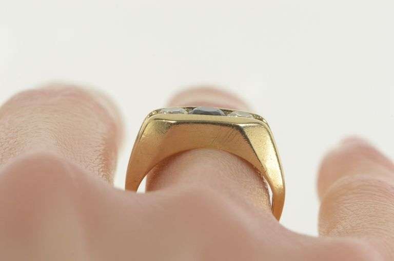 14K Yellow Gold 1.15 Ctw Natural Sapphire Diamond Statement Ring