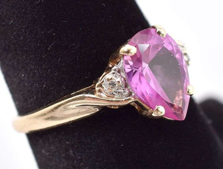 Fantastic 10K Yellow Gold Pink Topaz and Diamond Ring