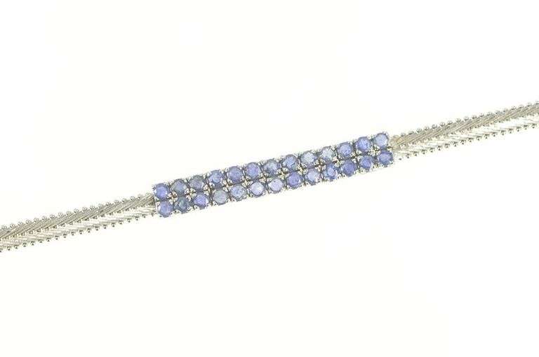 18K White Gold 4.00 Ctw Sapphire Squared Cluster Statement Bracelet