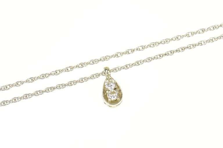14K White Gold 1940's 0.42 Ctw Pear Tear Drop Rolling Chain Necklace