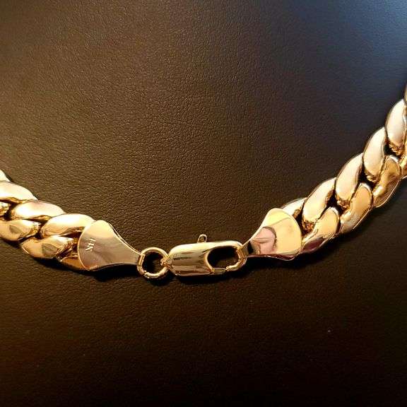 Huge 171.5 Gram 14 Kt Gold Plated Cuban Link Chain Necklace