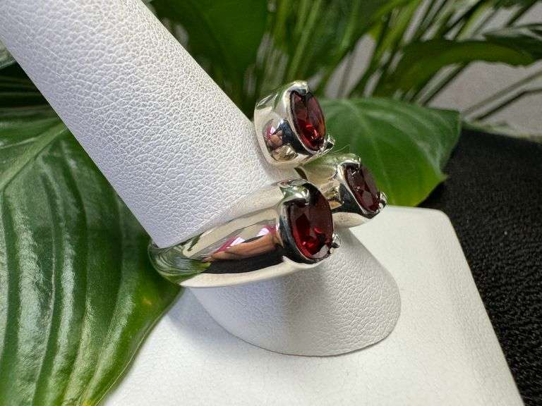 Sterling Silver Gemstone Natural Garnet Ring Size 10