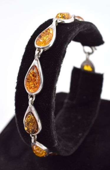 Sterling Silver Lab Created Amber Bracelet