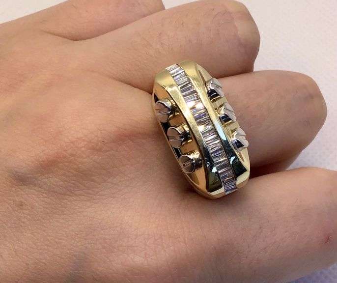ANTIQUE 14K YELLOW GOLD BAGUETTE CUT MEN’S DIAMOND RING