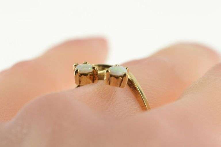 10K Yellow Gold Pearl Natural Opal Retro Curvy Freeform Ring