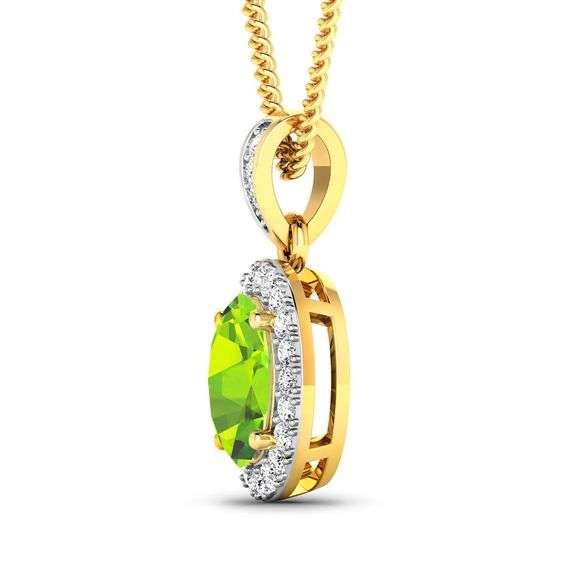 14KT Yellow Gold 1.05ct Peridot and Diamond Pendant with Chain
