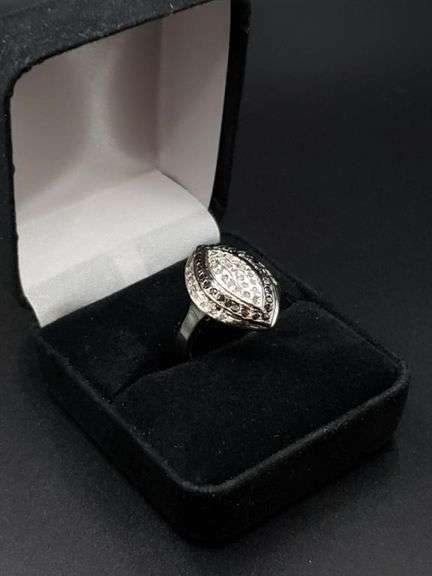 Silver & Black Natural Diamond Football Ring