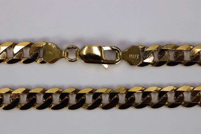 22k Yellow Gold Plated Men's 7.5mm Solid .925 Sterling Silver Flat Curb Chain Link Italy Necklace 30