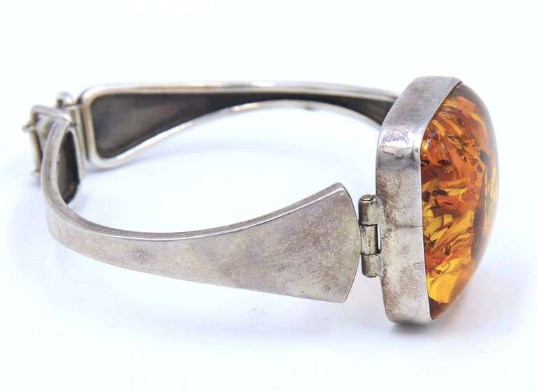 Vintage 925 sterling silver Amber cuff bangle