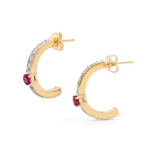 18 Kt Gold Plated Ruby and 20 Diamond Earrings