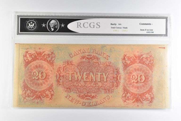 RCGS Gem CU 65 PQ $20 1850s New Orleans, LA Canal Bank Note