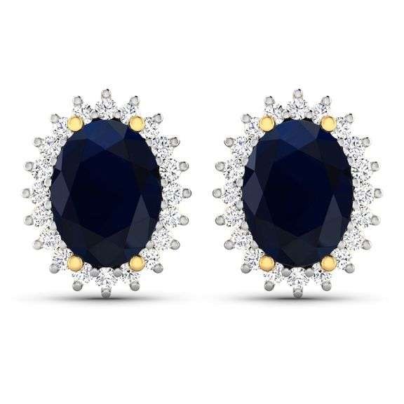 14KT Yellow Gold 2.60ctw Blue Sapphire and Diamond Earrings
