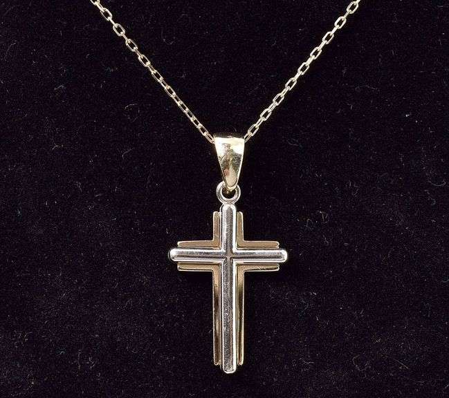 Heavenly 14K Yellow and White Gold Cross Pendant Necklace