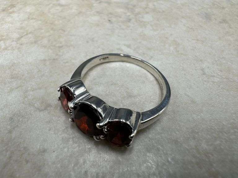 Sterling Silver Gemstone Natural Garnet Ring Size 10