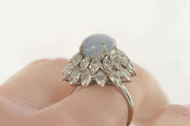 14K Yellow Gold 4.71 Ctw Blue Star Sapphire Diamond Cocktail Ring