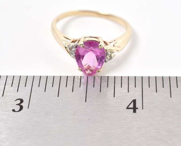 Fantastic 10K Yellow Gold Pink Topaz and Diamond Ring