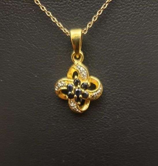 14 Kt Gold Plated. Natural Midnight Blue Sapphire Pendant