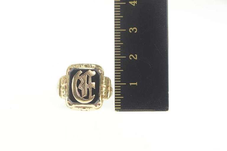 10K Yellow Gold Retro D G Monogram Name Black Onyx Ring