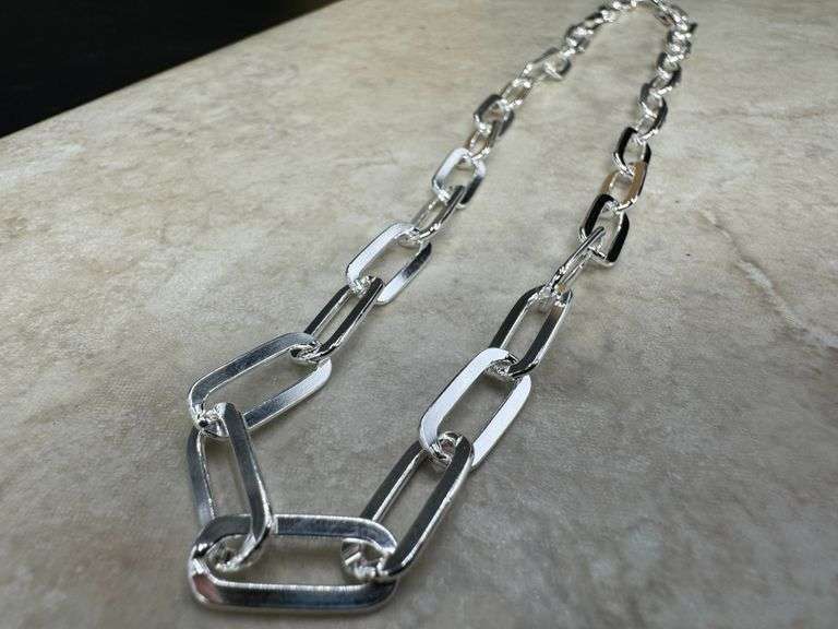 Sterling Silver Paperclip Flat Link Chain 6.7mm Solid 925 Italy Necklace 18"