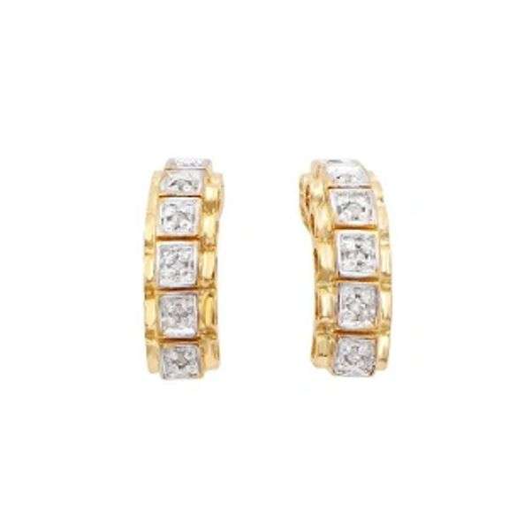 18 Kt Tri-Layered Gold Plate Natural Diamond Earrings