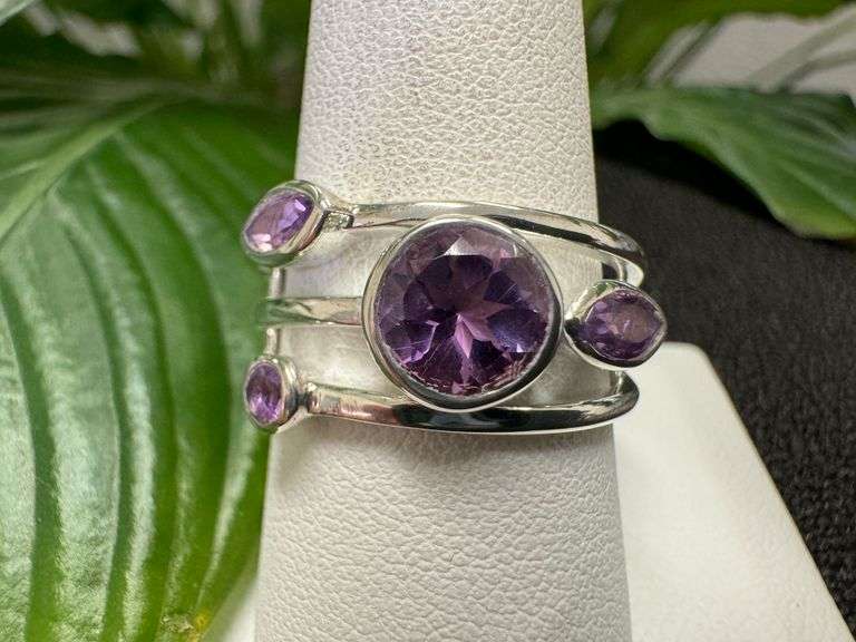 Sterling Silver Natural Gemstone Amethyst Ring Size 10