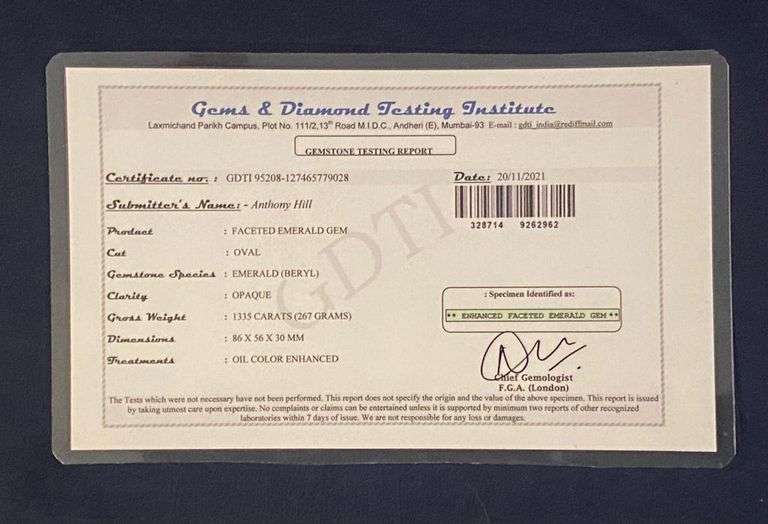 Huge Certified 1335 Ct Museum Size Natural Emerald