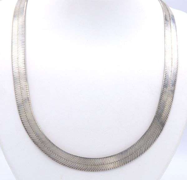 Italian vintage 925 sterling silver wide herringbone chain necklace