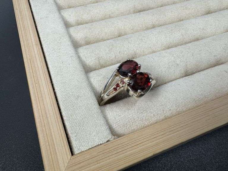 Sterling Silver Natural Gemstone Garnet Ring Size 10