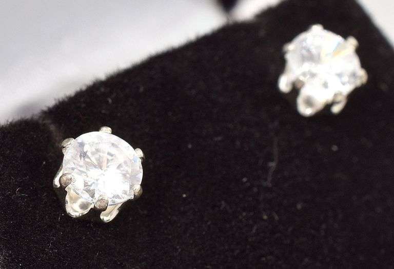 Sterling Silver CZ Gemstone Stud Earrings