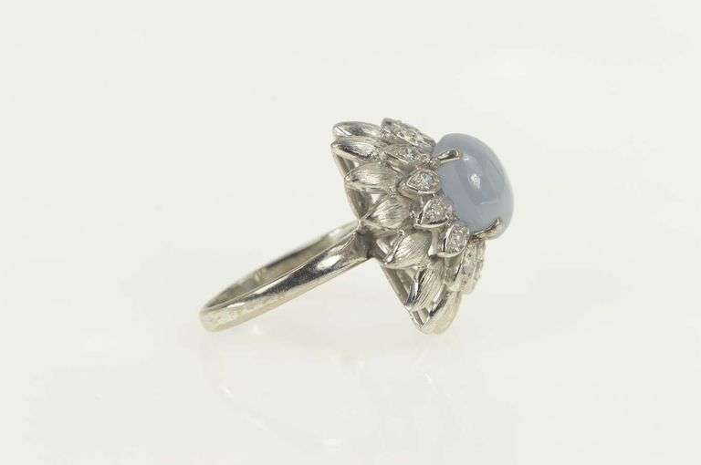 14K Yellow Gold 4.71 Ctw Blue Star Sapphire Diamond Cocktail Ring